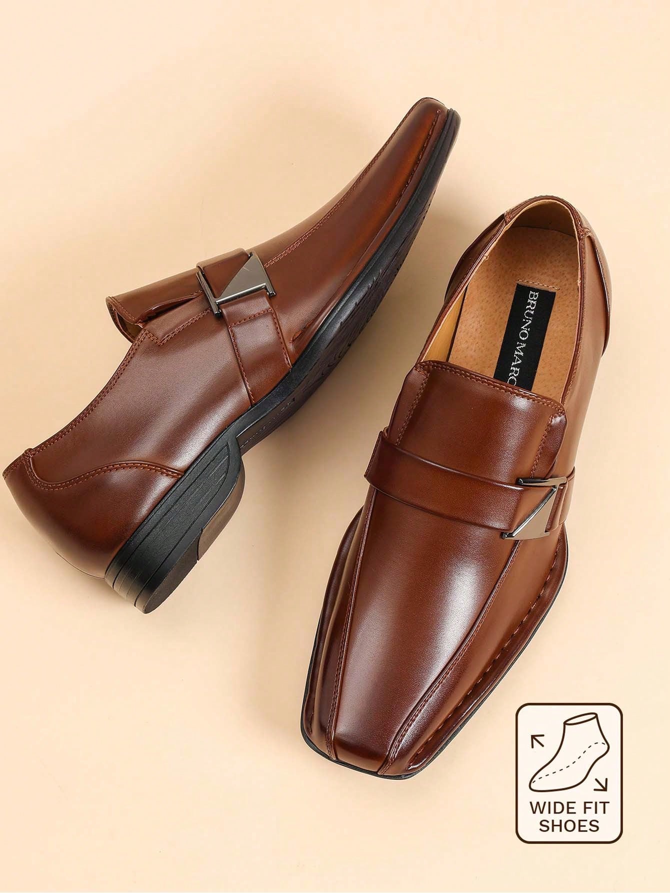 Formal Men Daily Wear Footwear - Men’s PU Leather Lined Wide‑Fit Dress