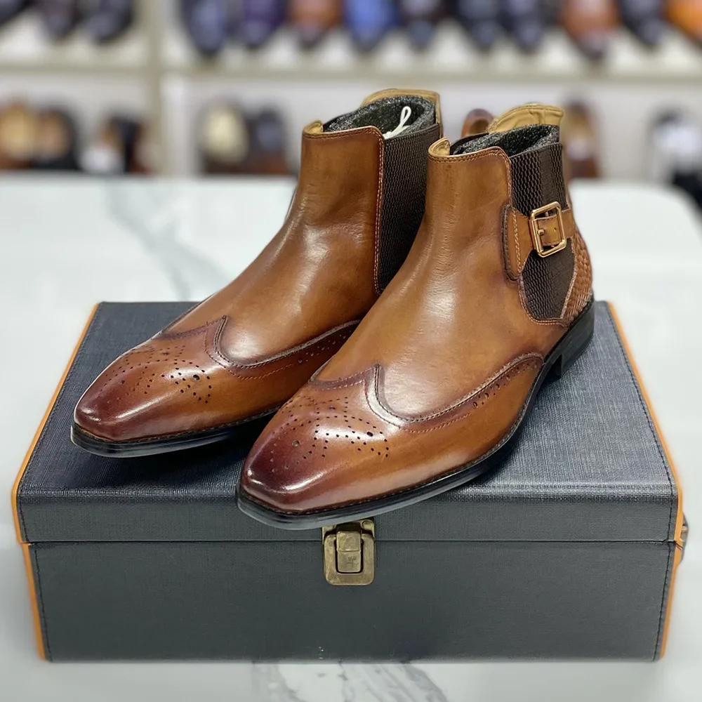 Men's Real Cow Leather Ankle B - Men Formal Wear With Boots 评论和价格
