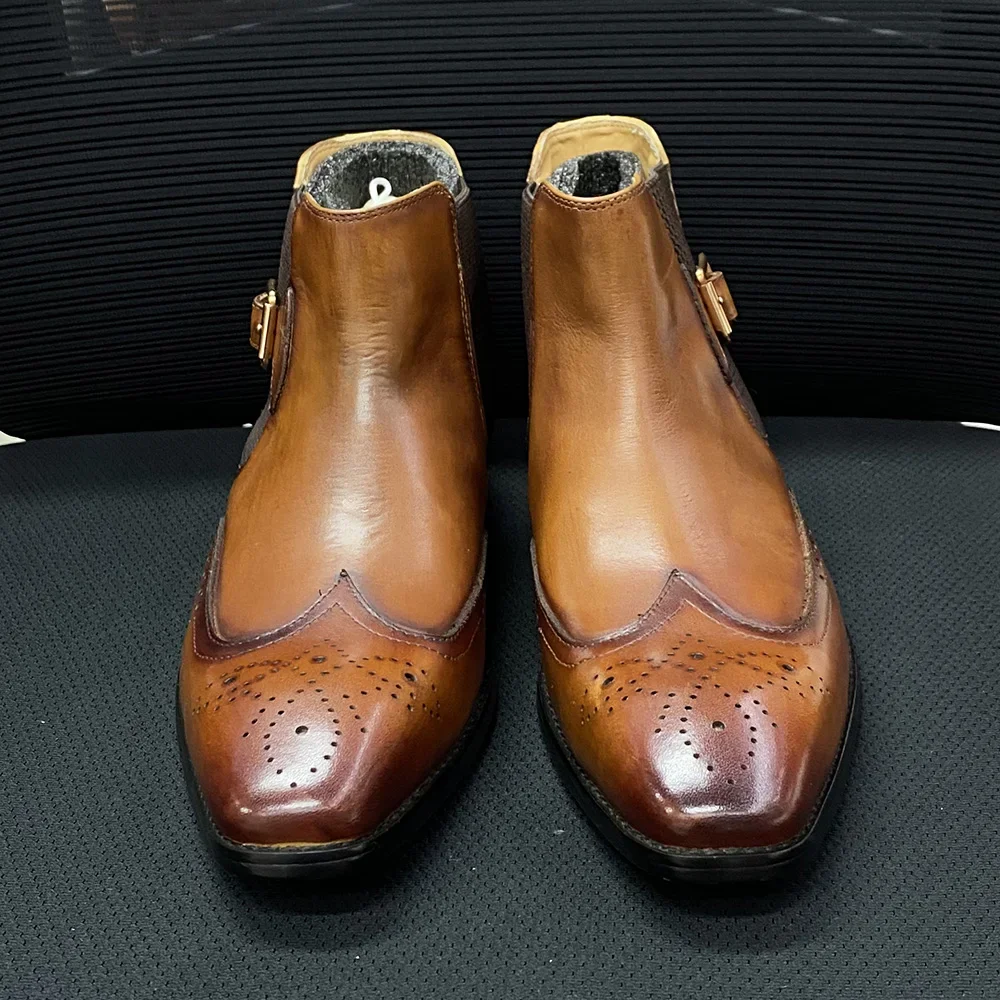 Men's Real Cow Leather Ankle B - Men Formal Wear With Boots 评论和价格