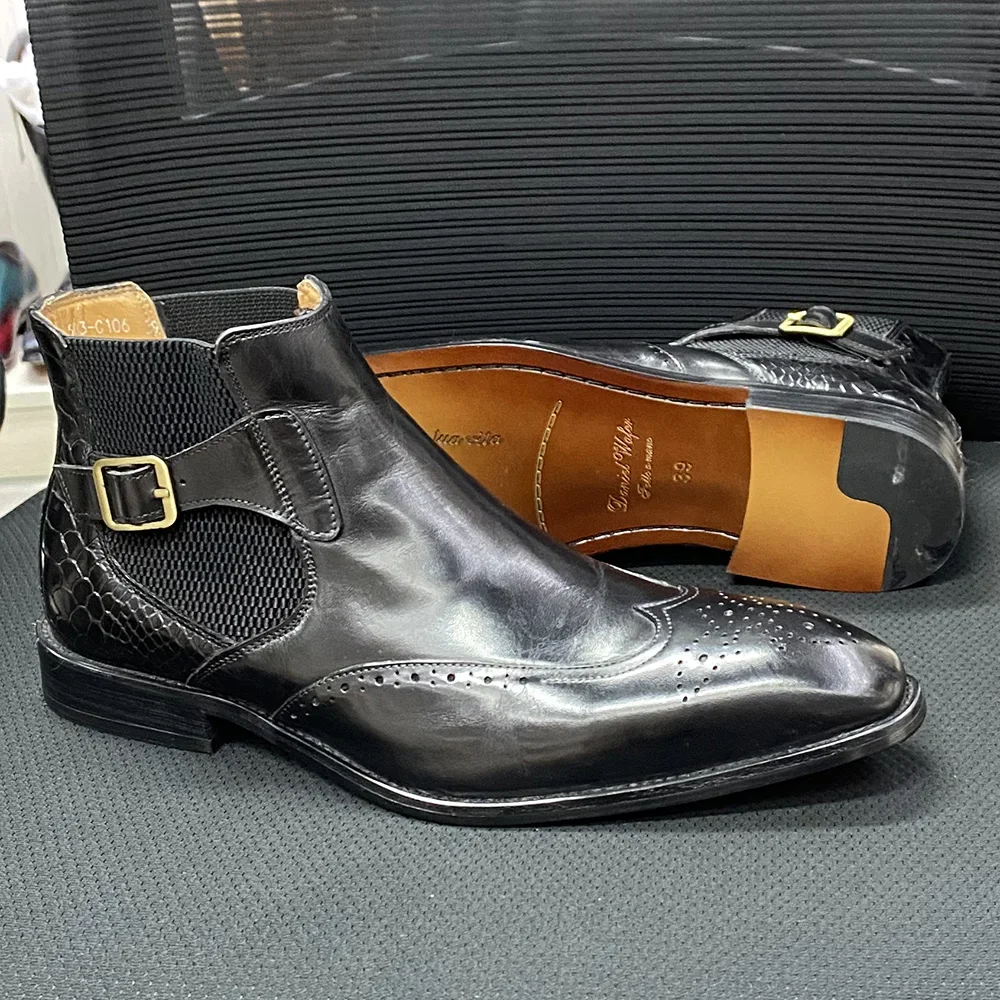 Men's Real Cow Leather Ankle B - Men Formal Wear With Boots 评论和价格