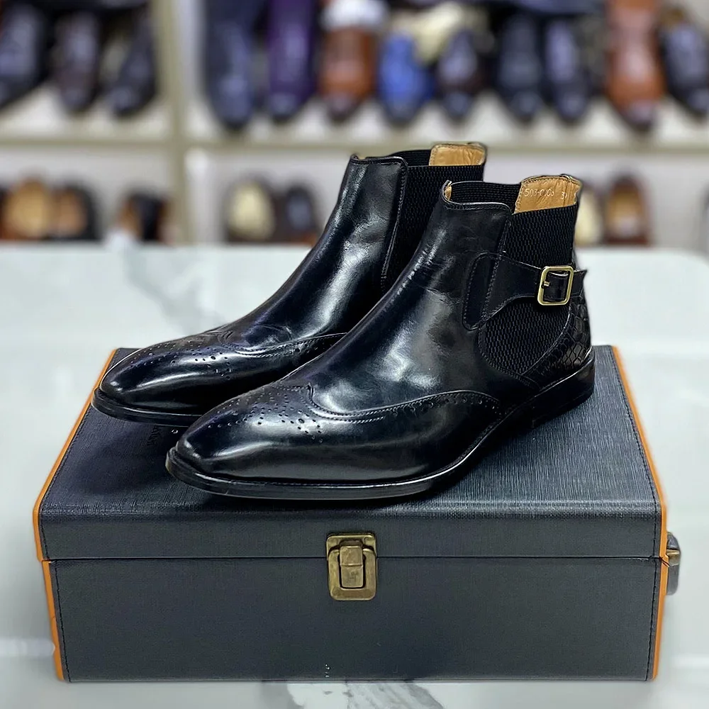 Men's Real Cow Leather Ankle B - Men Formal Wear With Boots 评论和价格