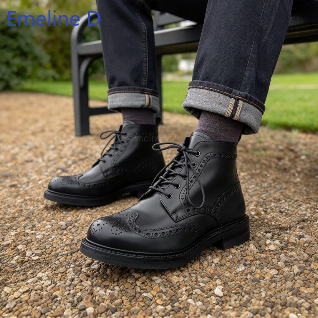 Men Brogue Ankle Boots Genuine - Formal Men Daily Wear Footwear 评论和价格