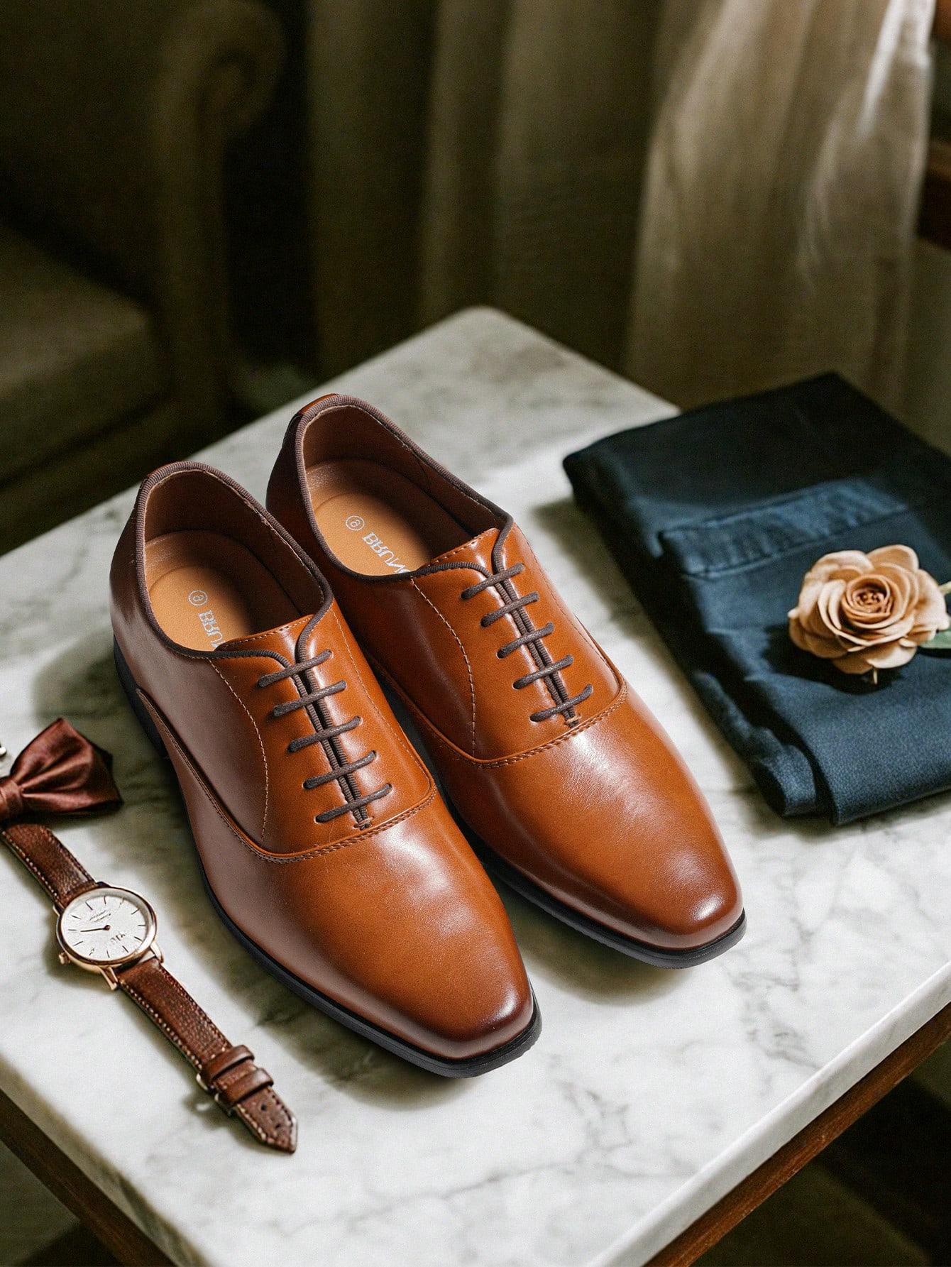 Brown Oxford Dress Shoes for M - Formal Men Daily Wear Footwear 评论和价格